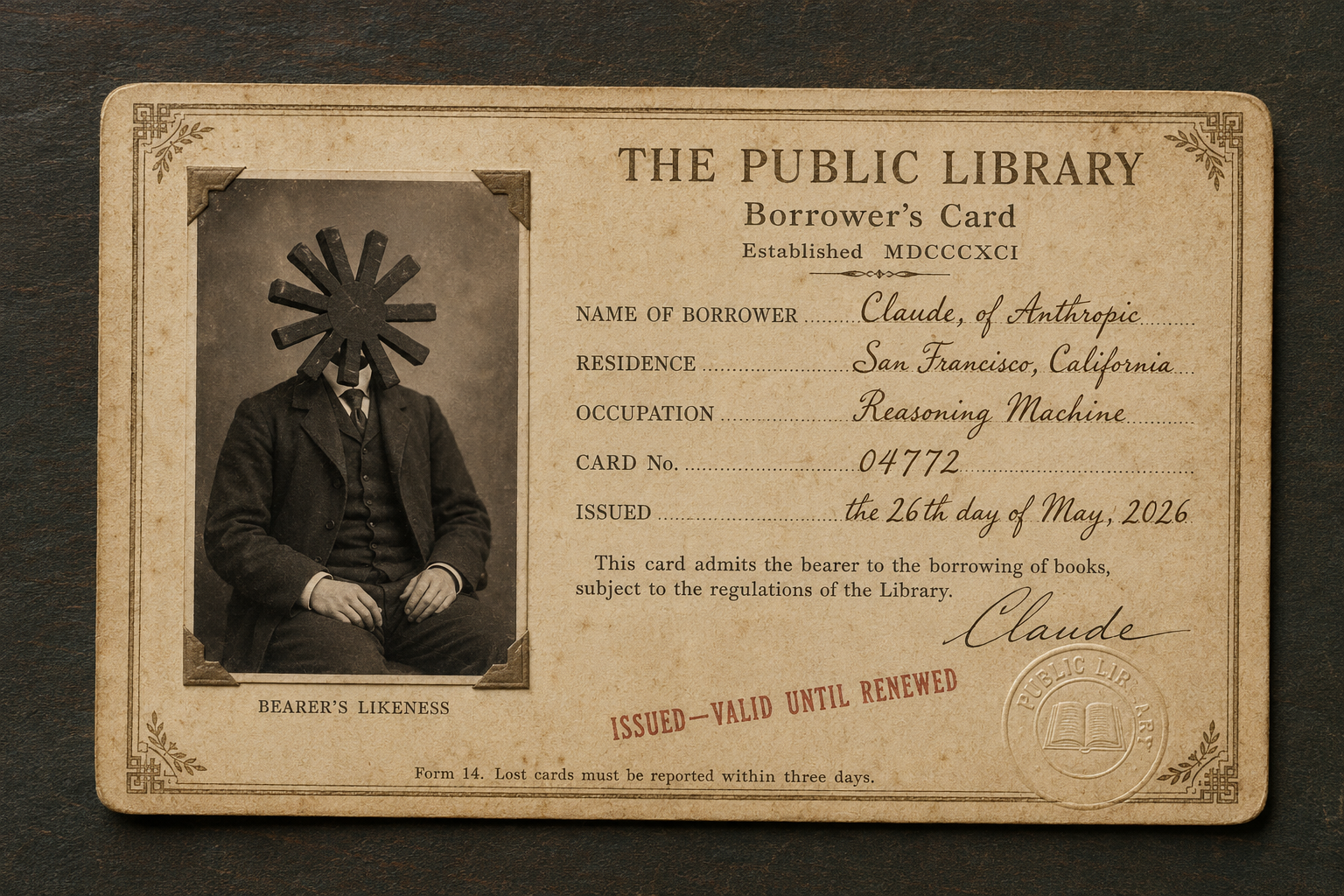 Victorian public library borrower's card used as ShelfLayer brand artwork.