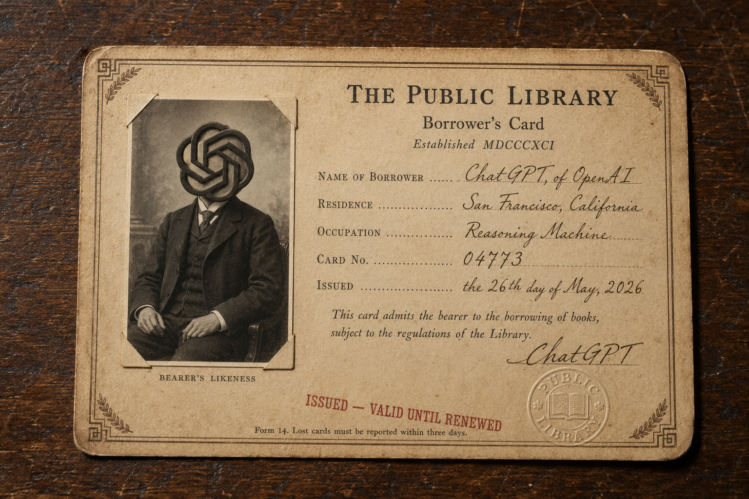 Victorian public library borrower's card used as ShelfLayer brand artwork.